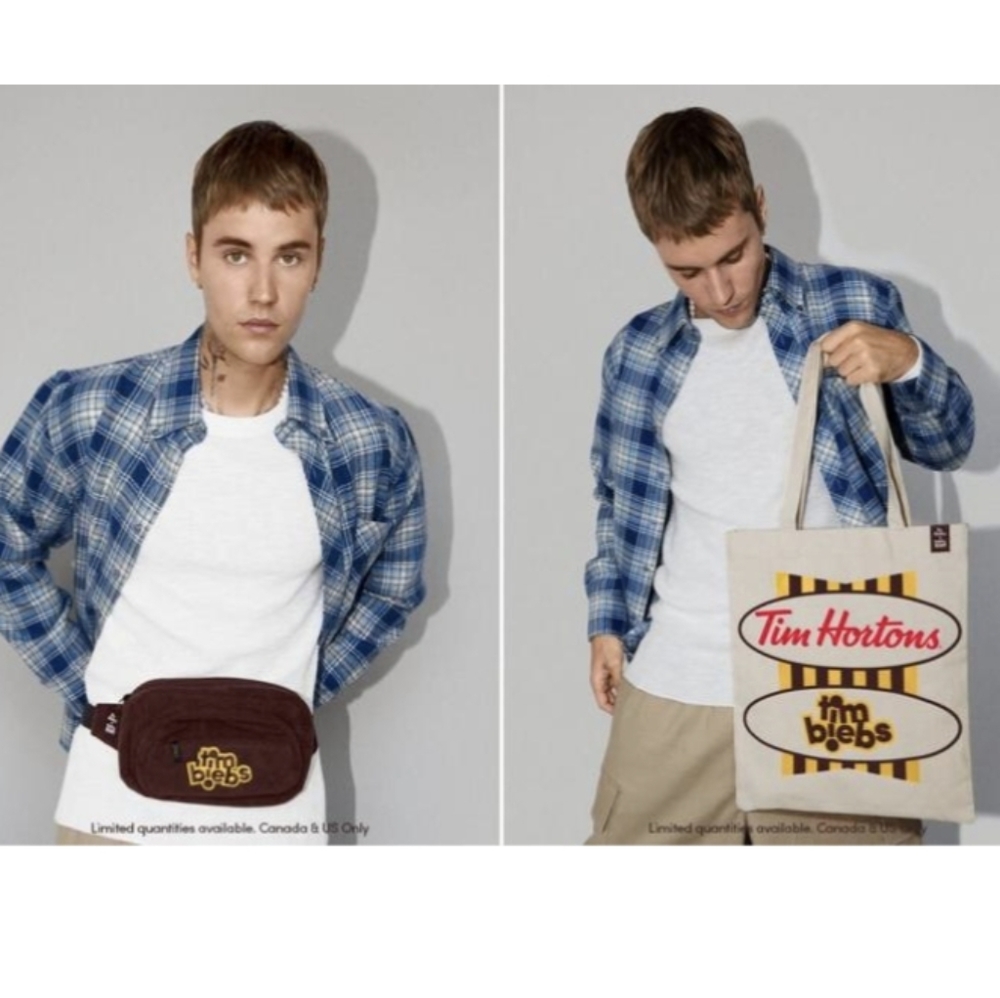 Tim Hortons × Justin bieber canvas bag + fanny bag bundle Tim Beibs cream brown